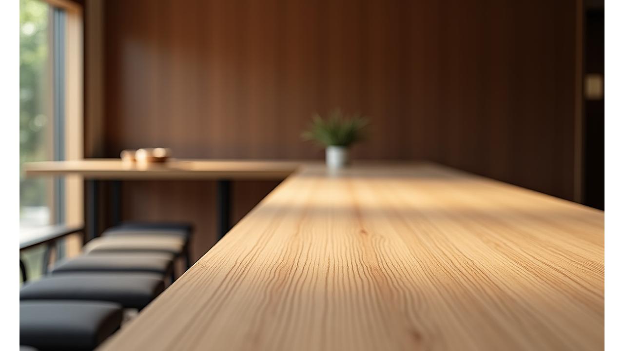 三つ鱗の檜（ヒノキ）の一枚板カウンター