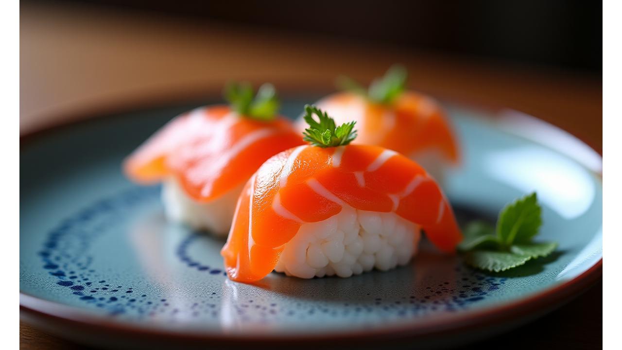 有田焼の器と美しい盛り付けの鮨